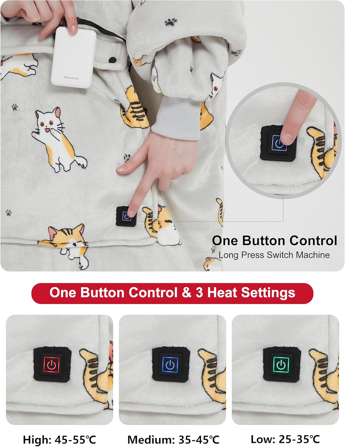 KFUBUO Heated Electric Wearable Blanket Throw Battery Operated Portable USB Cordless Outdoor Hoodie Sweatshirt