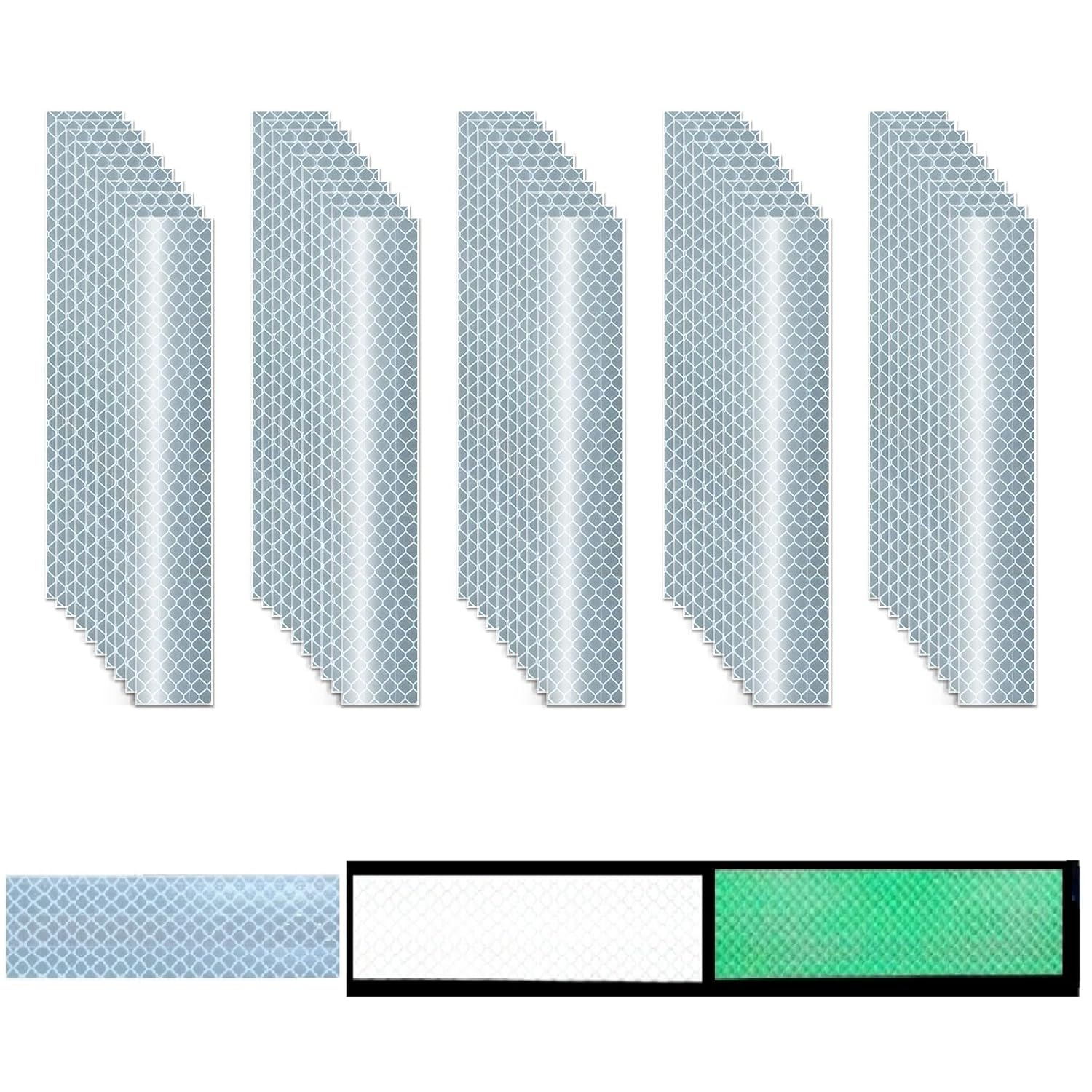 Glow in The Dark Reflective Stickers 1 inch X 6 inch for Truckskes, Warning Strong Safety Adhesive Reflective Strips (50 Pcs)