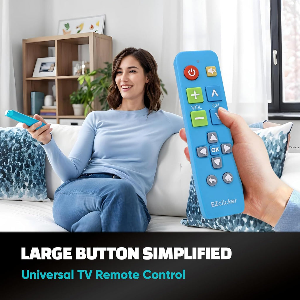 Plus Big Button Universal TV Remote (Blue) Simple Easy to Use, Works with Major TV Brands (2xAAA Batteries Not Included)