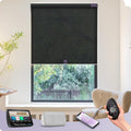 Graywind Motorized Solar Shades Light Filtering Mesh Shade Compatible with Alexa Google Remote Control Window Blinds with Valance for Smart Home Office Business, Custom Size (3% Openness Black Pearl)