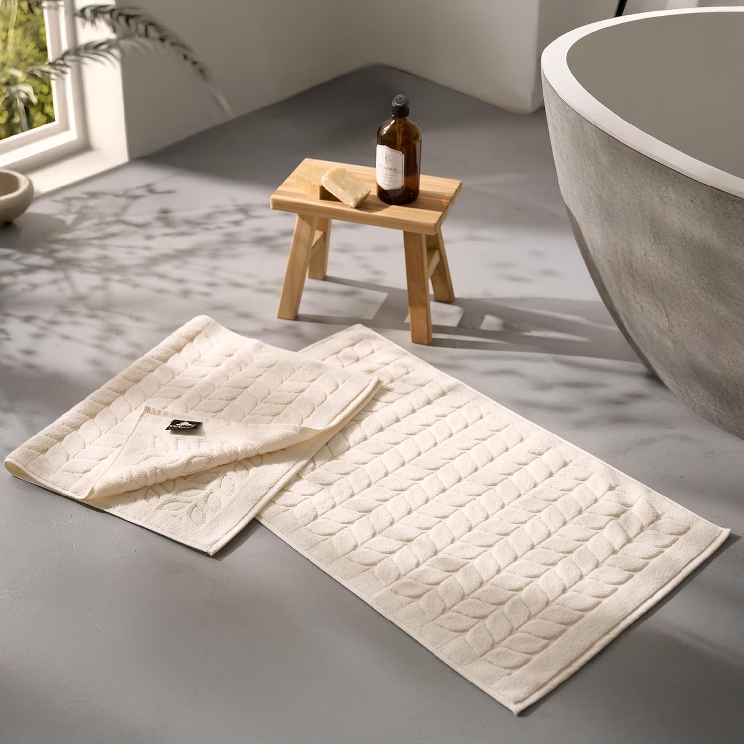 BAGNO MILANO Turkish Bath Towels, Soft Plush Jacquard Luxury Bath Towels, Quick Dry Towel Set (Cream, 2 Pcs Bathmat Set)