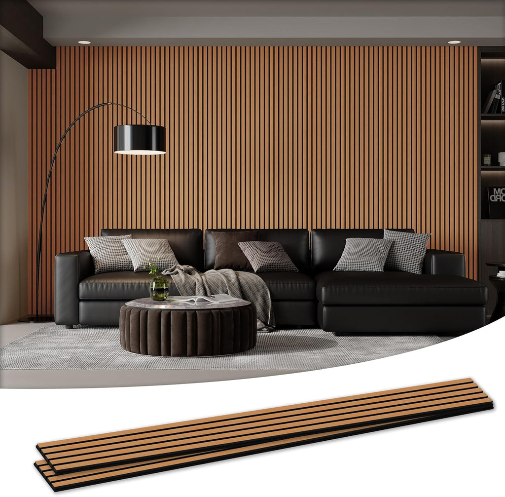 Wood Salt Acoustic Wall Panels, 2 Piece 94" x 23.6" x 0.8" Soundproof Wooden Wall Panels, 3D Fluted Sound Absorbing Panel, Brown