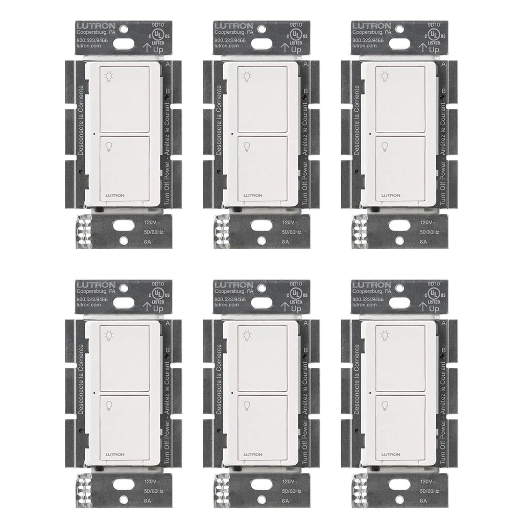 Lutron Caseta Original Smart Light Switch (Lutron Smart Hub Required), for Home, LED Lights, and Fans, 6 Amp, Single-Pole/3-Way, Neutral Required, PD-6ANS-WH-6-Pack, White, 6 Pack