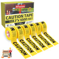 XFasten Yellow Caution Tape Roll Bulk, 3 in x 1000 ft (6-Pack), Thick and Durable Yellow Safety Tape for Barricades, Construction, Warning, and Hazard Areas – Easy to Loop, Weatherproof, Non-Fading