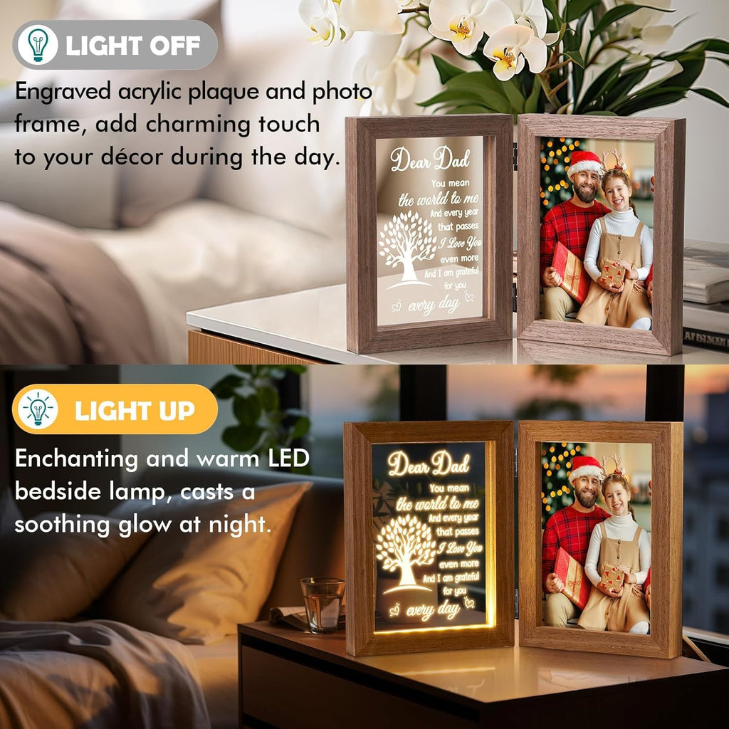 Dad Christmas Gifts for Dad from Daughter Son Kids, Engraved Night Light with Dad Picture Frame 5x7 Father in Law Christmas Gifts for Dad Who Wants Nothing & Gifts for Step Dad Bonus Dad New Dad Gifts