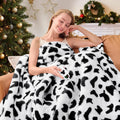Cow Print Heated Electric Blanket Full Size,72X84 Black Heating Blanket with 10 Heats Levels & 8 Hours Auto Off,Cute Cow Fleece Sherpa Blankets Warmer Gifts for Women Adults,Washable