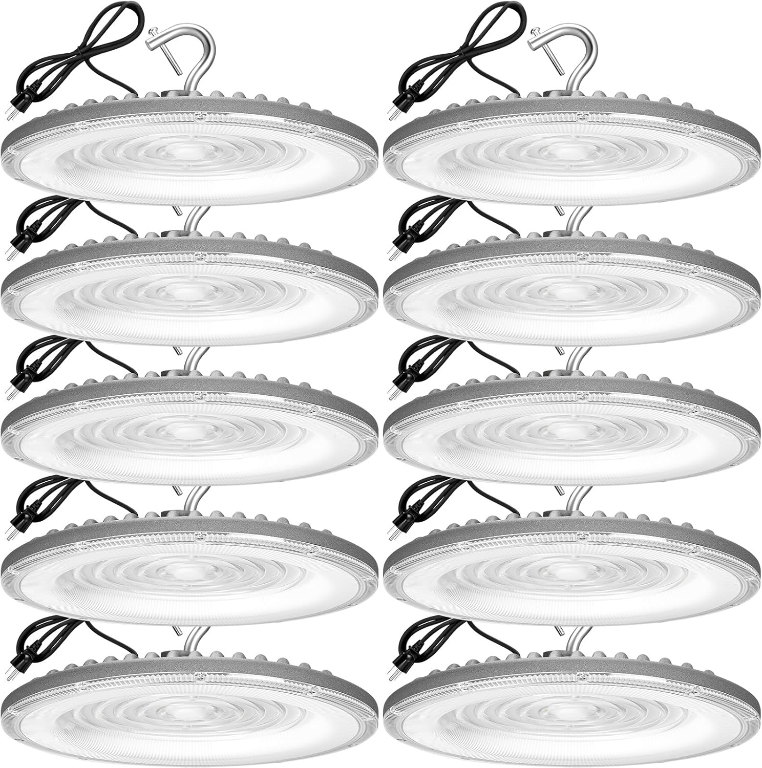 10 Pack 150W UFO Led High Bay Light 6000K Daylight,120VAC,Commercial Bay Lighting,IP66 Waterproof,21050LM,650W MH/HPS with Plug Area Lighting for Warehouse/Shop/Workshop/Barn/Gym/Factory