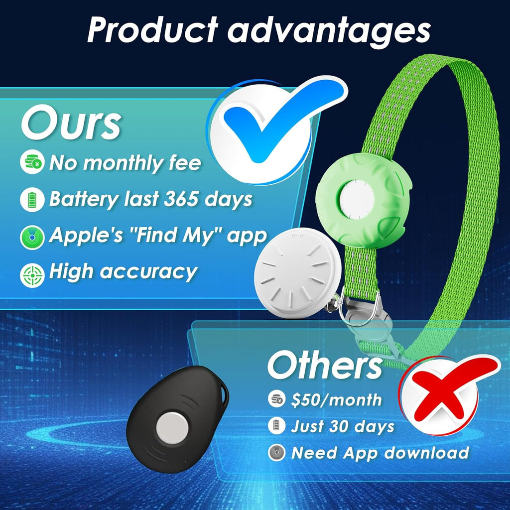 Pet Tracker for Cats, Works with Any Collar, Pet Tracker Compatible with Apple Find My App (Only iOS), No Monthly Fee, Light Green