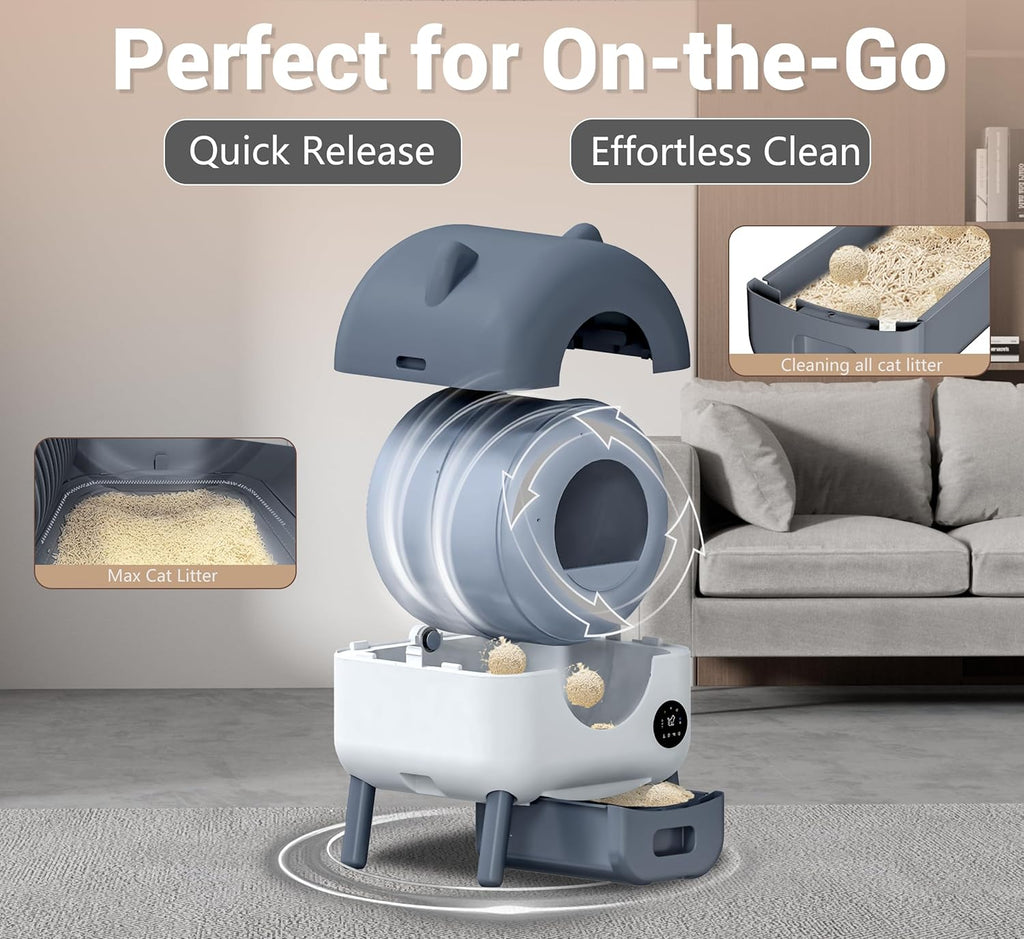 Automatic Self Cleaning Litter Box, MeowWhimsy Extra Large Automatic Cat Litter Box Self Cleaning Robot S7 for Cats, Smart Safety Sensors-App Control-Low Noise, Washable Tray,40 pcs Trash Bag