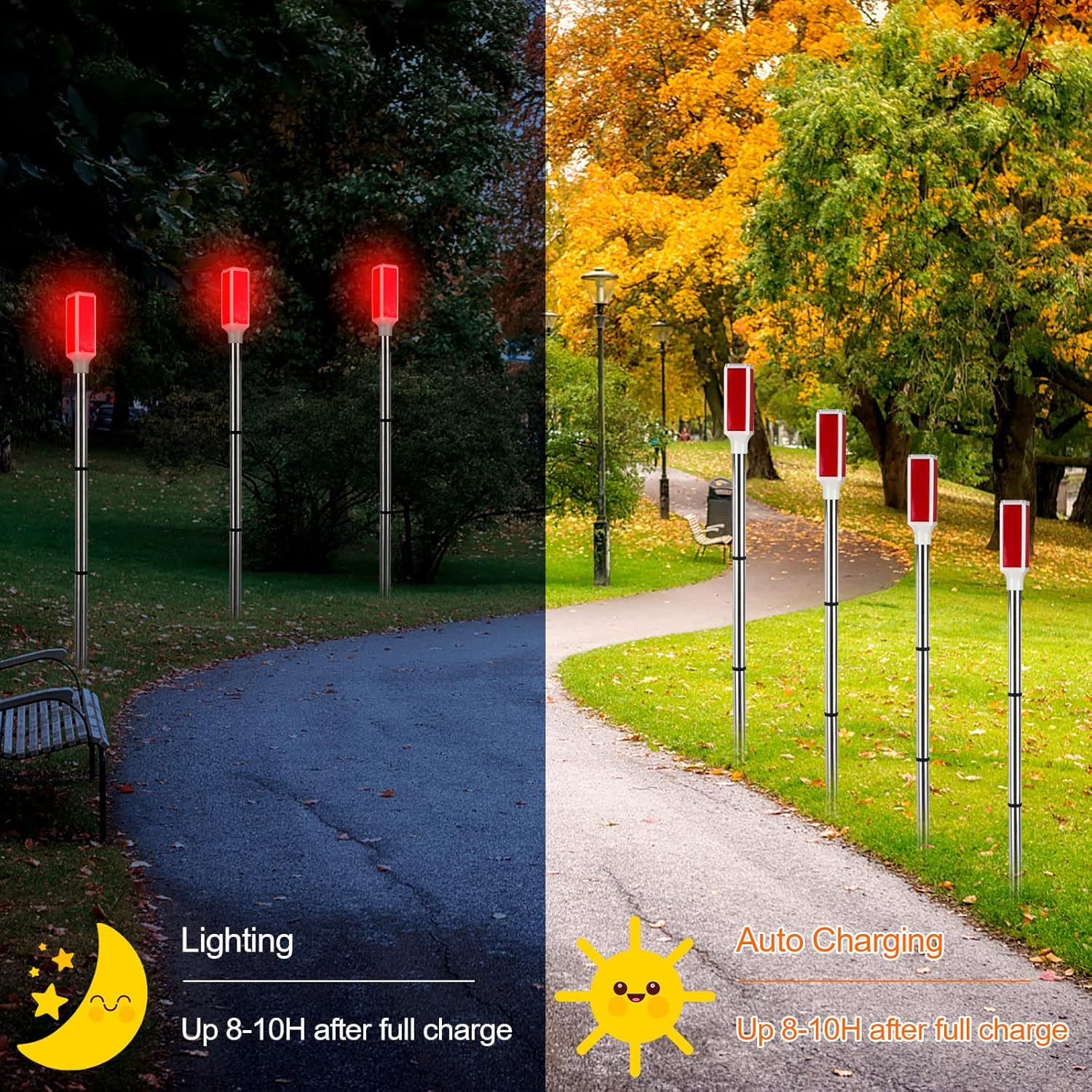 10PCS Solar Powered Driveway Markers - Reflective Red Landscape Reflectors for Snow, Road, Outdoor Yard, Parking, Sidewalk