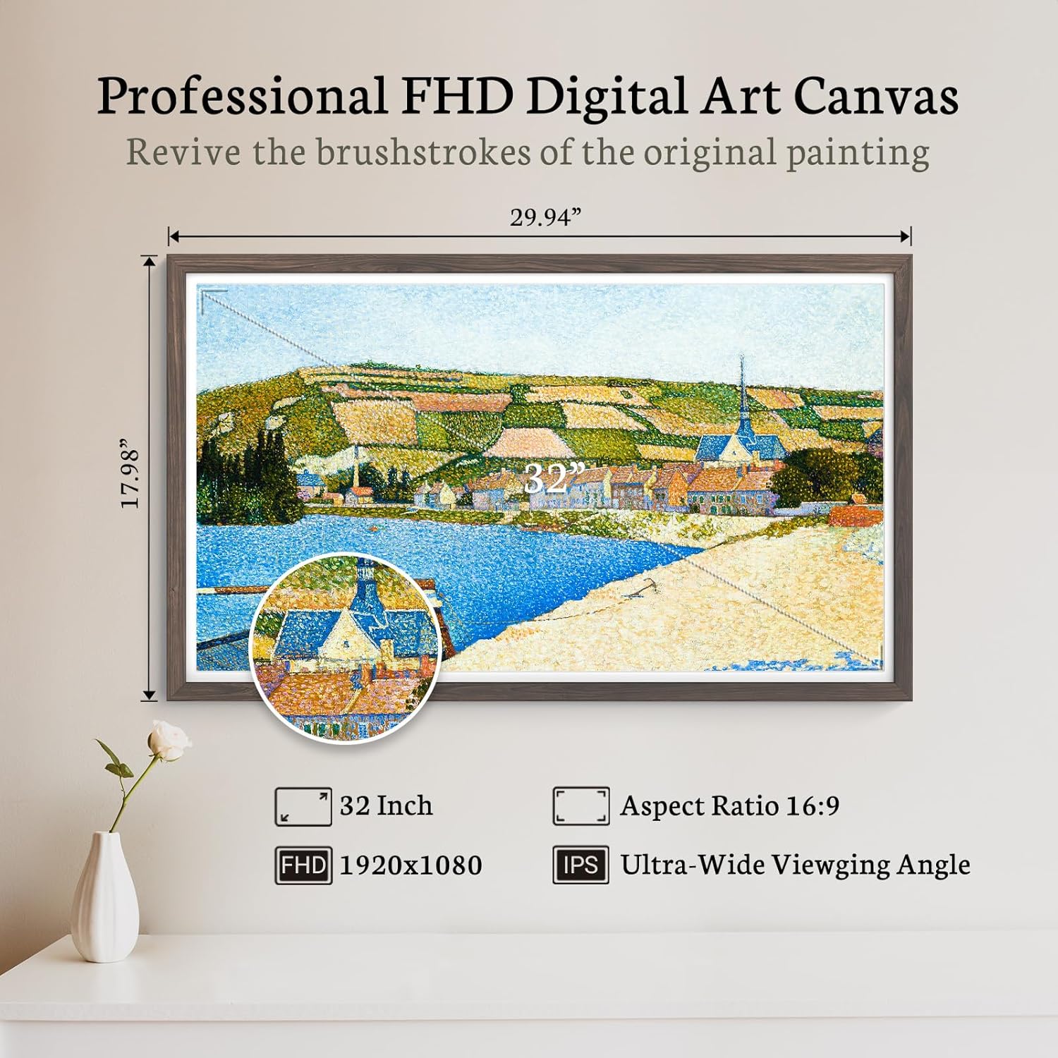 BSIMB 32 Inch Large Digital Picture Frame, Touchscreen 64GB 1920x1080 FHD WiFi Photo Frame Electronic Display Remote Control, Share Pictures/Videos via App/USB/SD Easy Setup Gifts for Mom, Dark Wood