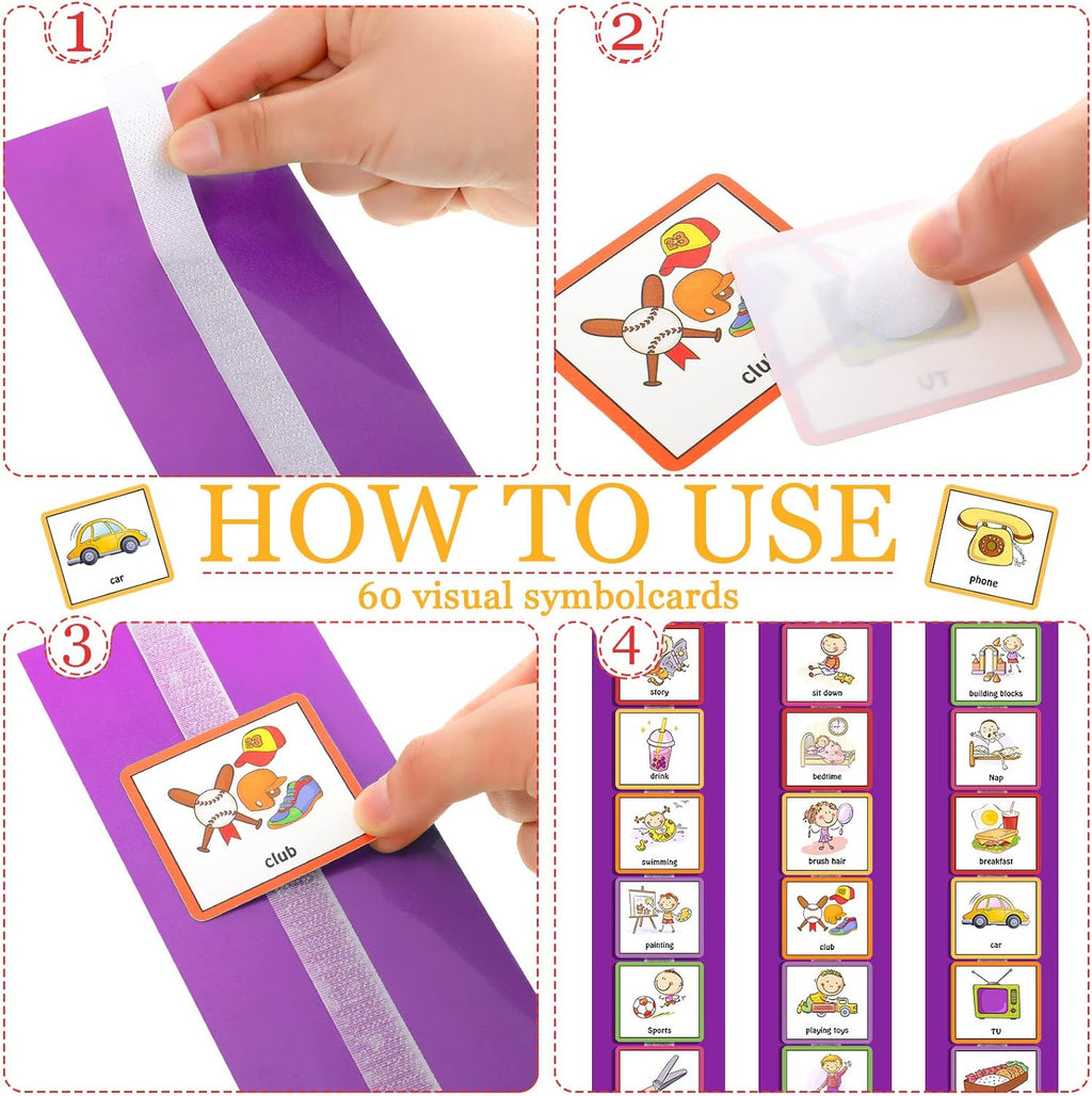 Geyee 60 Pcs Visual Schedule Cards Daily Routine Chart Visual Planner Cards Bulk for Autism Learning Materials Asperger's ADHD Home Education Behavioral Tool(Purple)