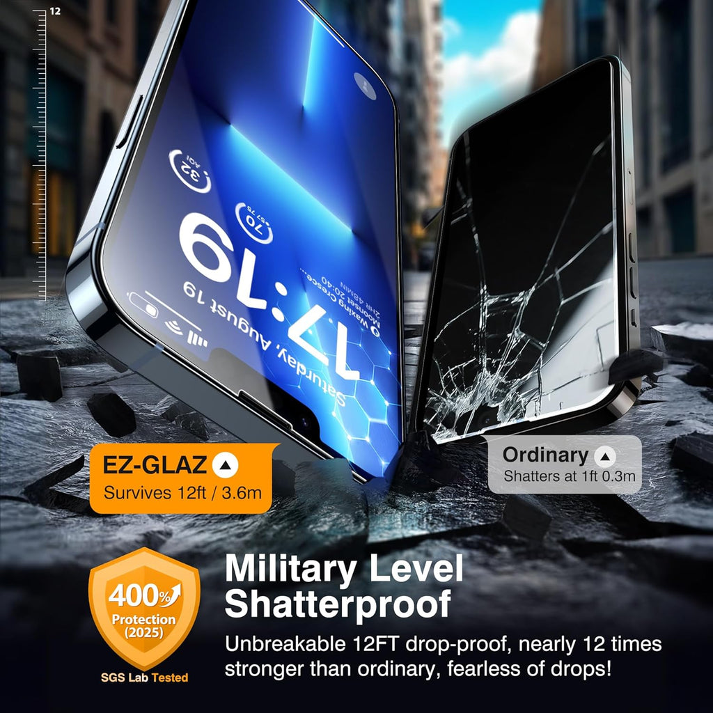 EZ-GLAZ- 4 Pack for iPhone 13 Pro Max Screen Protector [6.7"] With 2 Pack Camera Lens Protector, 9H+ Hardness 12FT Military Grade Shatterproof Scratch Resistant Durable Tempered Glass Film with Flawless Fit Kit, HD Clear