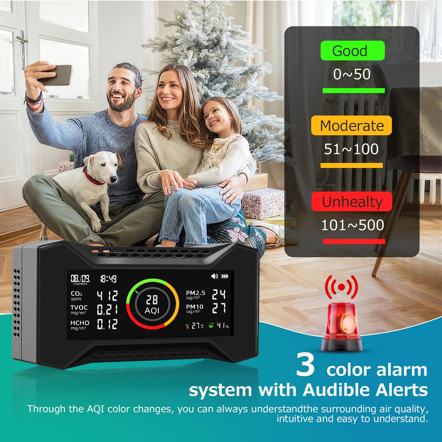 8-in-1 Air Quality Monitor Indoor, CF-20 Portable Air Quality Tester CO2 Monitor (PM2.5, PM10, CO2, VOC, Formaldehyde, Humidity, Temp) Wildfire Protection Long Battery Life & Real-Time Data