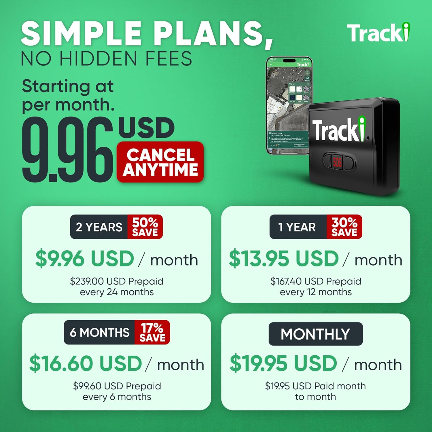Tracki GPS Tracker for Vehicles, Car, Kids. Subscription Needed. US-Made Tech. 4G LTE GPS Tracking Device. Unlimited Distance, US & Worldwide. Small (Tracker) (Tracker 1 Year Subscription Incl.)