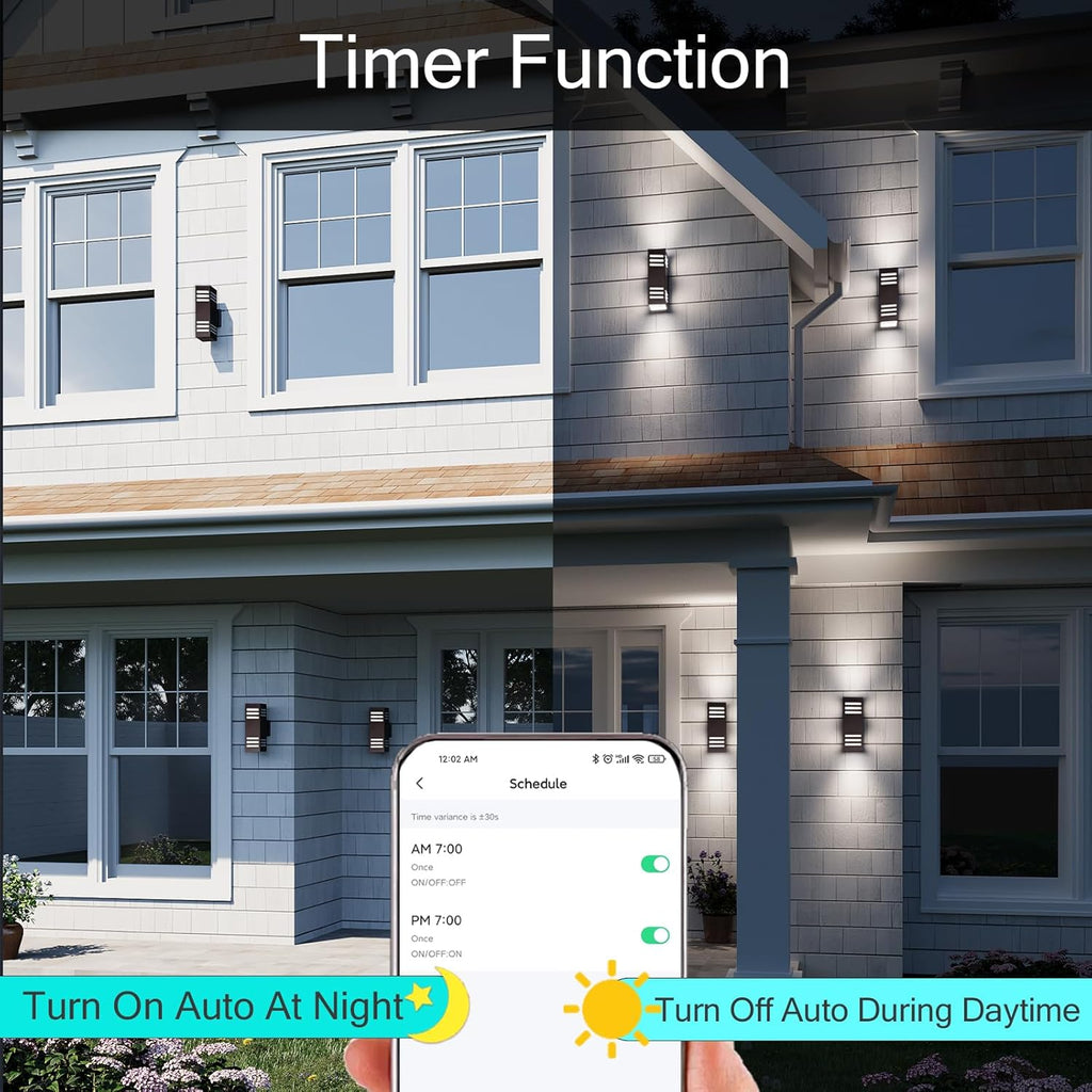Modern Outdoor Wall Lights, Up and Down Color Changing Porch Lights,Cylinder Lights Outdoor Wall Sconce,Bronze Exterior Lighting Fixture Compatible with Smart Life & Tuya Smart