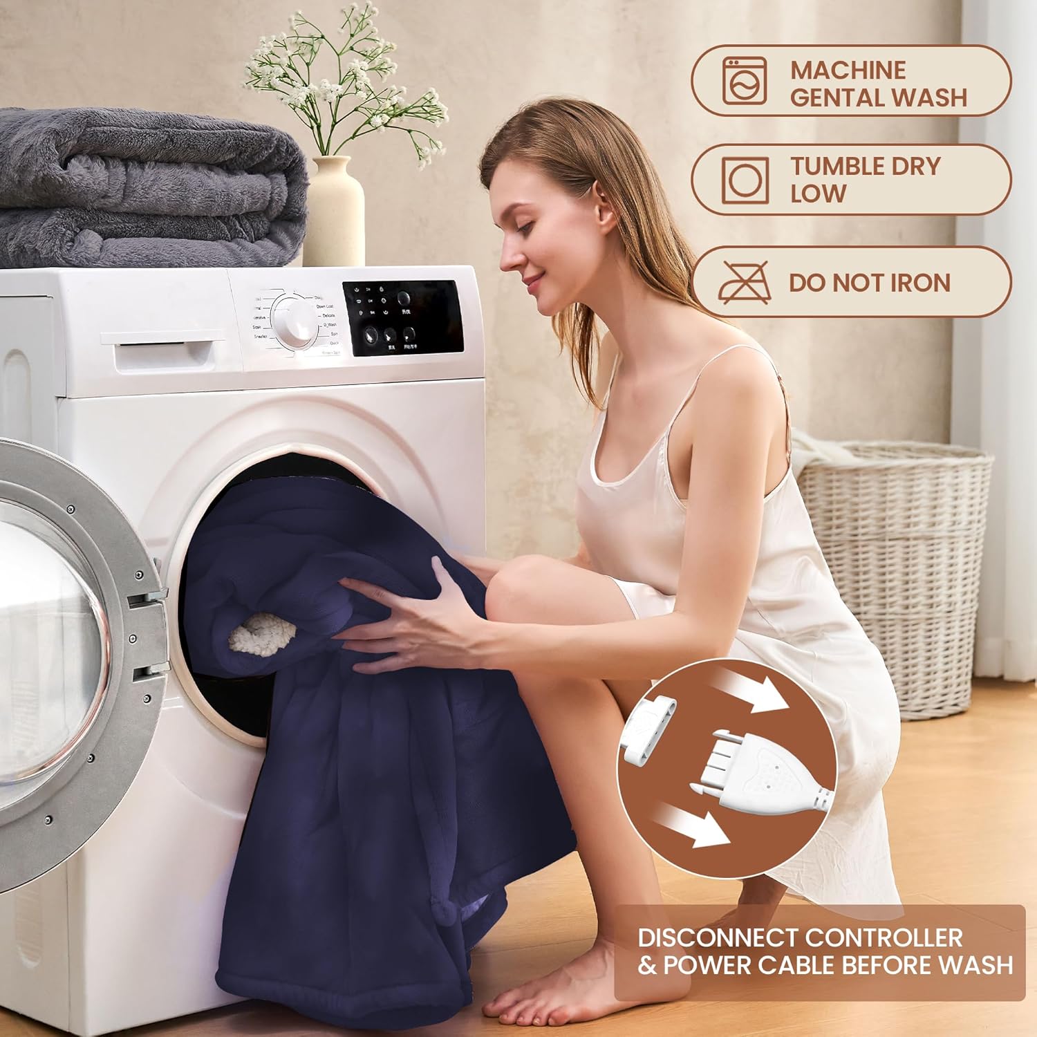 Heated Blanket Queen 84"×90" - Premium Cosy Soft Electric Blanket with 6 Heating Levels,Dual Control Fast Heating Flannel Sherpa Blanket for Bed & Couch,Auto Shut Off/Machine Washable (Navy Blue)