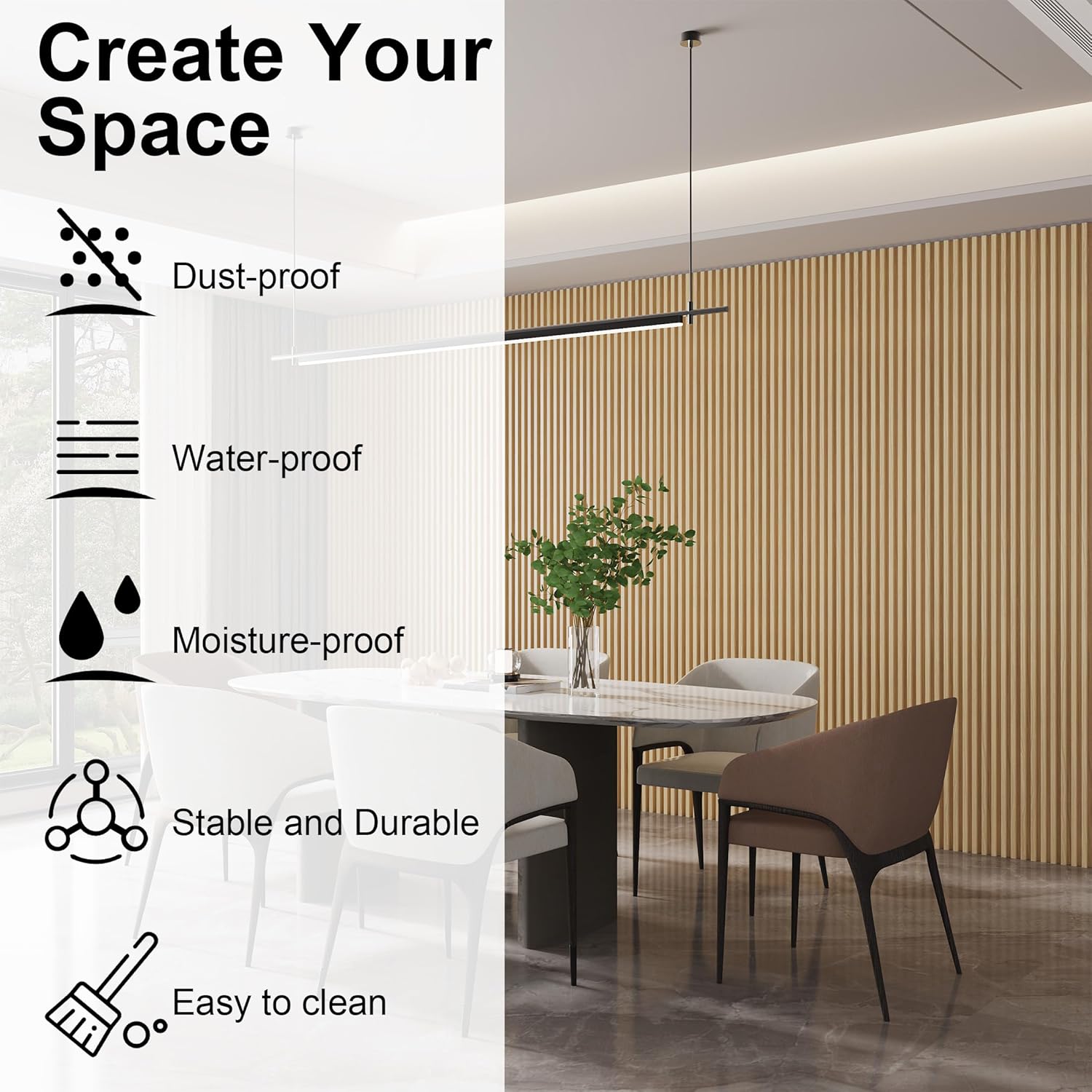 8-Pack WPC Slat Wall Panels - 3D Wall Panels, Water-Proof and Easy Installation, Accent Slat Wall Paneling for Living Room, Office, Teak, 96 x 6.6 Inch