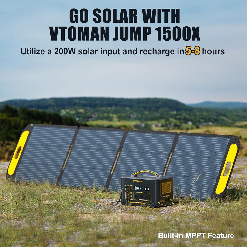 VTOMAN Jump1500X Portable Power Station, 828Wh LiFePO4 Battery Solar Generator with Jump Start, 1500W AC Outlet, 100W PD Type-C, Large Capacity Expandable to 2376Wh for Camping, RV Travel, Home Backup