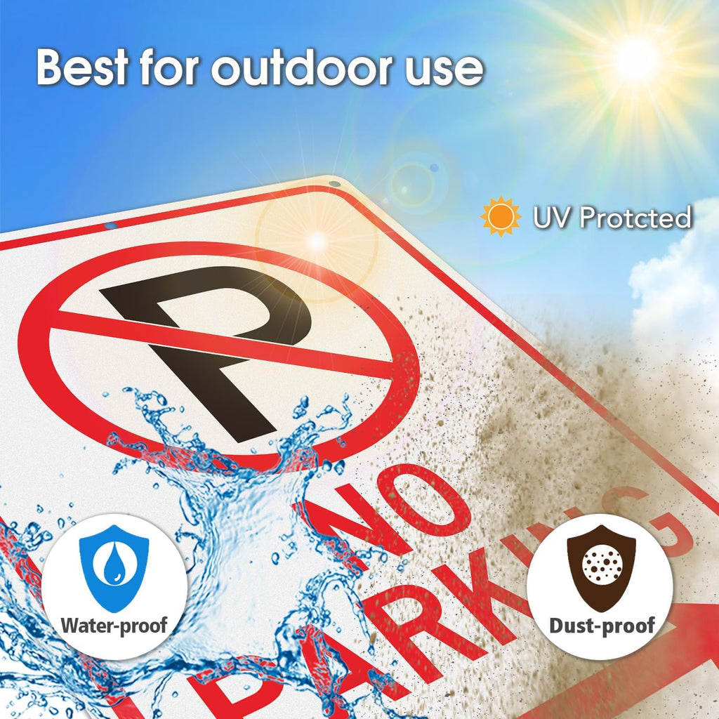 GicnKeuz No Parking Signs with Arrow,14×10 Inches No parking sign .040 Reflective Aluminum,Waterproof and Fade Resistant,6 Pre-drilled holes,Easy to Install,Indoors and Outdoors Use (4-pack)