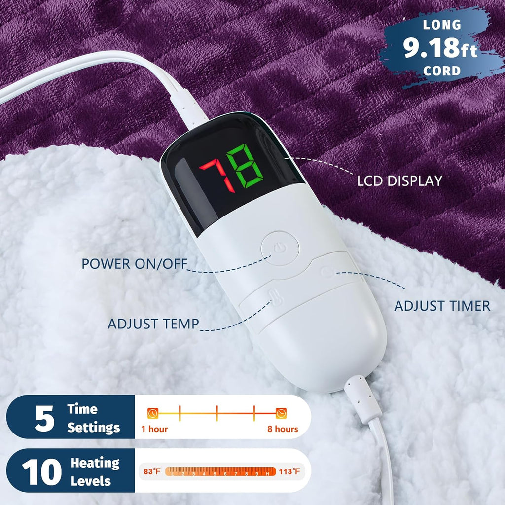 BOMOVA Heated Electric Blanket Twin - 62" x 84" Heating Blanket with 10 Heating Levels & 8 Hours Auto Off, Warm Flannel Blanket, Christmas Birthday Gifts for Women
