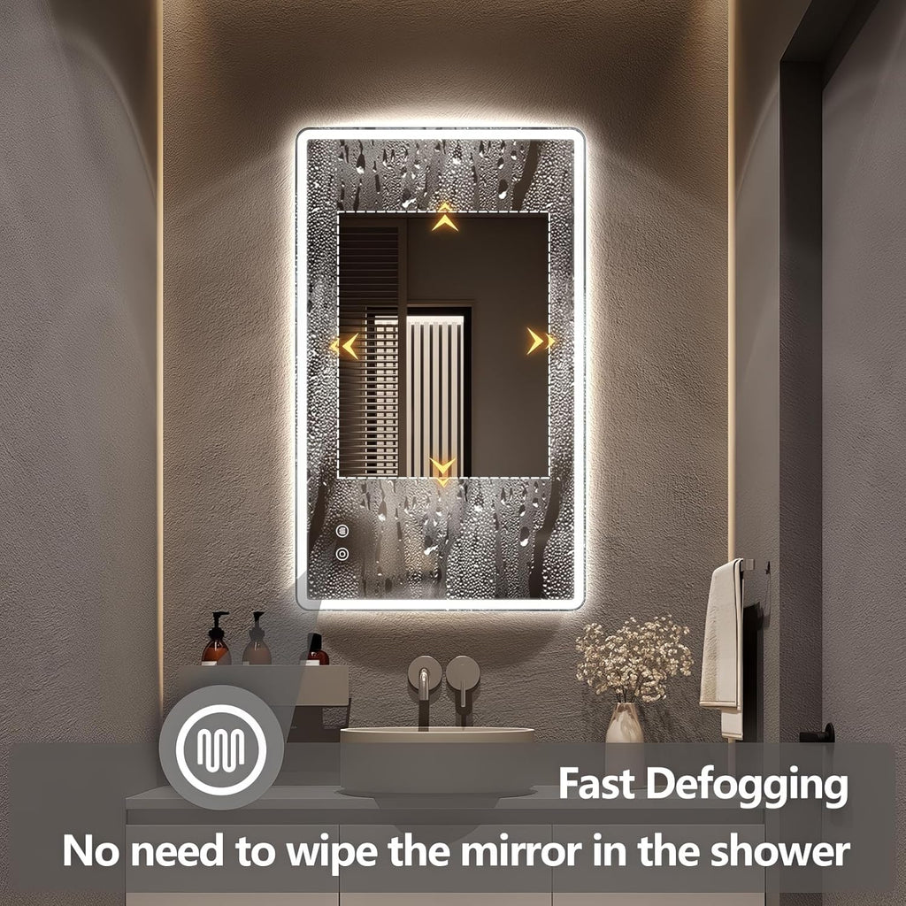 Niccy Led Mirror for Bathroom, 40"x24" Frameless Frontlit and Backlit Mirror for Wall Lighted Mirror with Bedroom 3 Color, Defogger, Explosion-Proof, HD Glass, IP65 Vanity Mirror Horizontal/Vertical