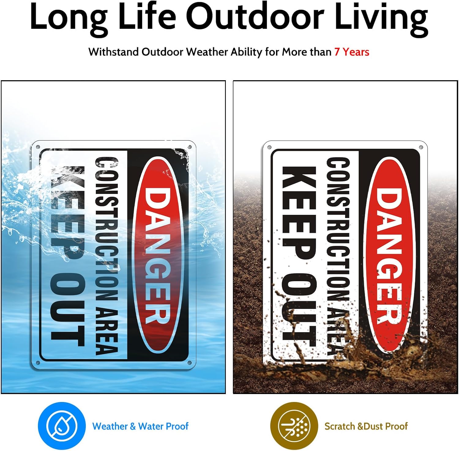 2 Pack "Danger - Construction Area, Keep Out" Sign, 10"x 7" Rust Free Reflective Aluminum Metal Sign, Fade Resistant, Waterproof, Easy to Mount ﻿