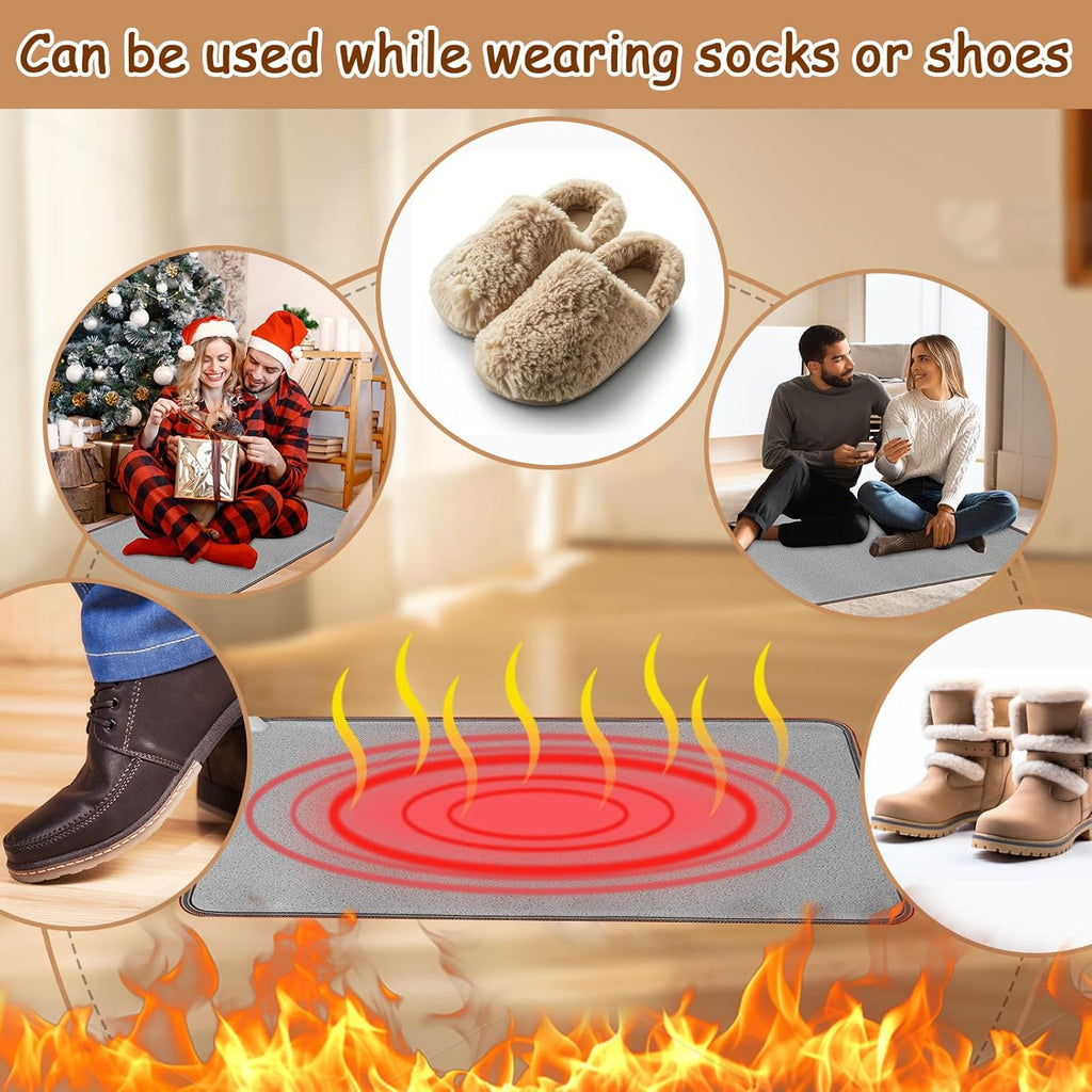 PVC 110V Heated Floor Mat Heater for Foot Warmer Under Desk 31.5 x 20 Inch Electric Heating Pad Energy Saving Carpet Pad Indoor Floor Heated Rug for Home Office Bathroom House Gray