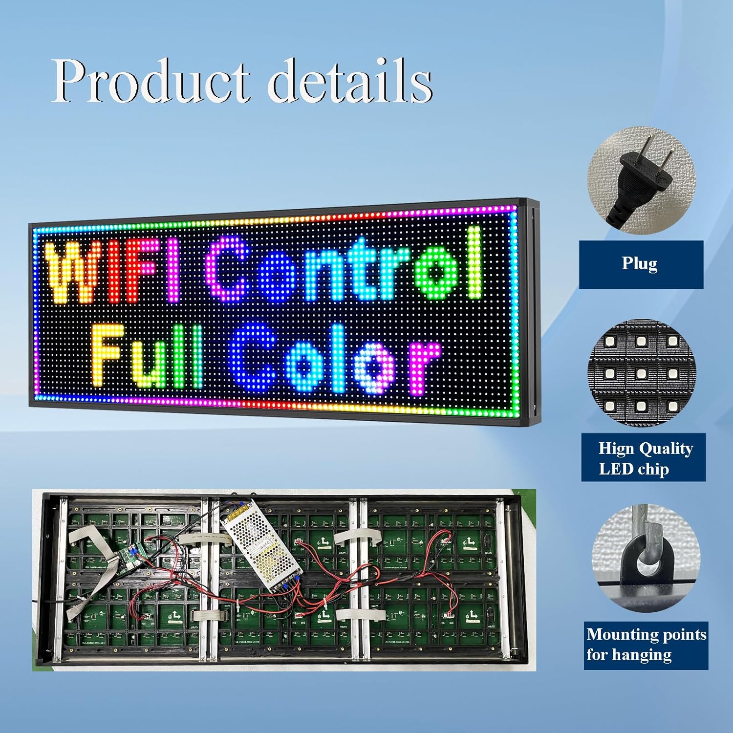 Outdoor P10 Led Scrolling Sign RGB Full Color by WIFI Control With High Brightness led sign Programmable for Business Advertising Board (39''x14'')