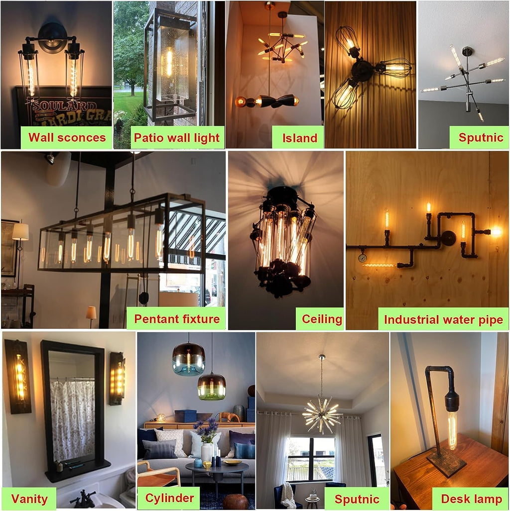 7.3 Inch E26 Led Bulb 6W Dimmable, 2700k Soft White Edison Bulbs 800LM, Equal 80 Watt Tubular T10 T9 Long Clear Glass Light Bulb for Rustic Pendant Pipe Wall Sconces Chandeliers - 6Pack