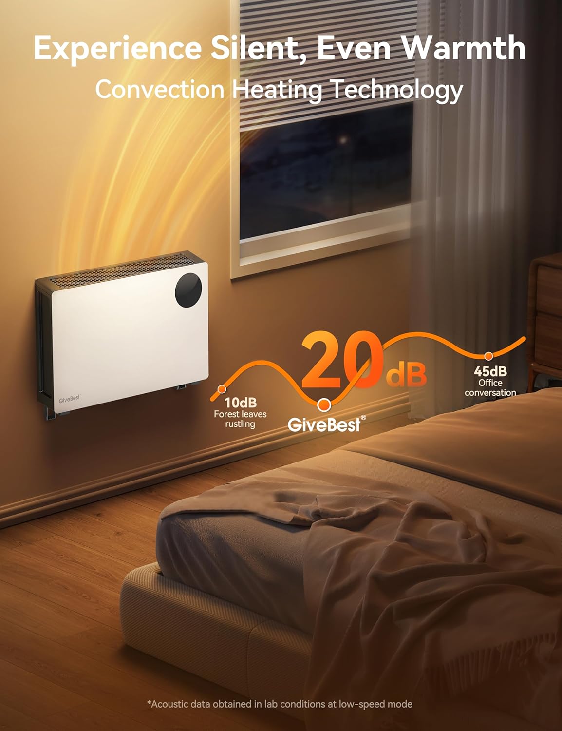 GiveBest Super Quiet Wall Heaters for Indoor Use, Baseboard Design Space Heater, Adjustable Thermostat, Child Lock, 12H Timer, 1500W Easy-mounted Electric Smart Heater for Bedroom Living Room Garage