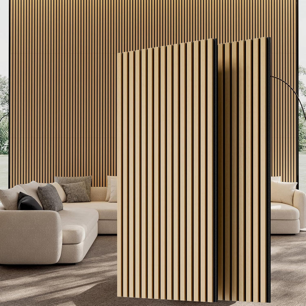 Wood Wall Panels, 45.3" x 23.6" Acoustic Panels for Wall and Ceiling, 3D Fluted Sound Absorbing Panel for Interior Wall Decor Noise Reduction (2Pcs-White Oak)