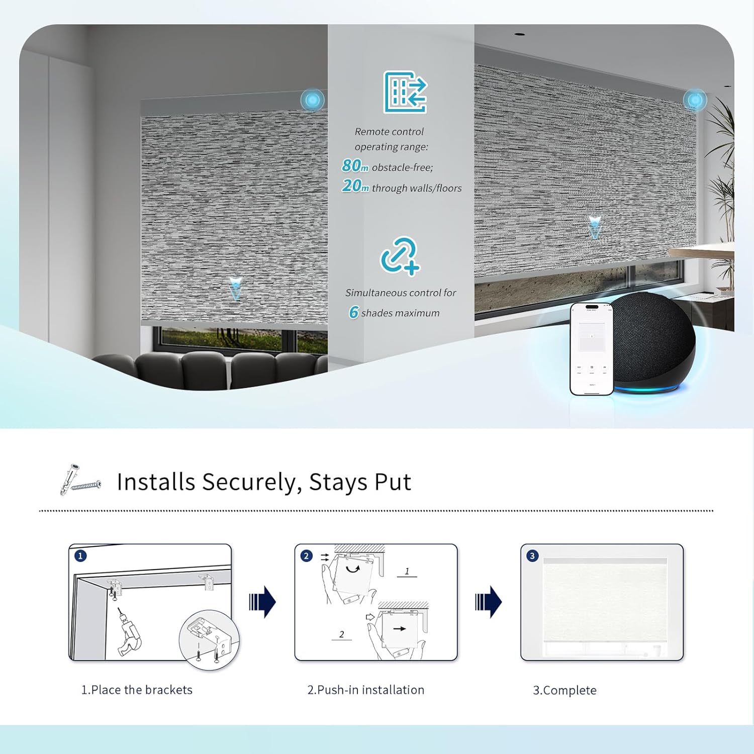 Motorized Blinds with Remote Custom Size Blackout Smart Roller Shades Compatible with Alexa Google, Electric Blinds for Windows