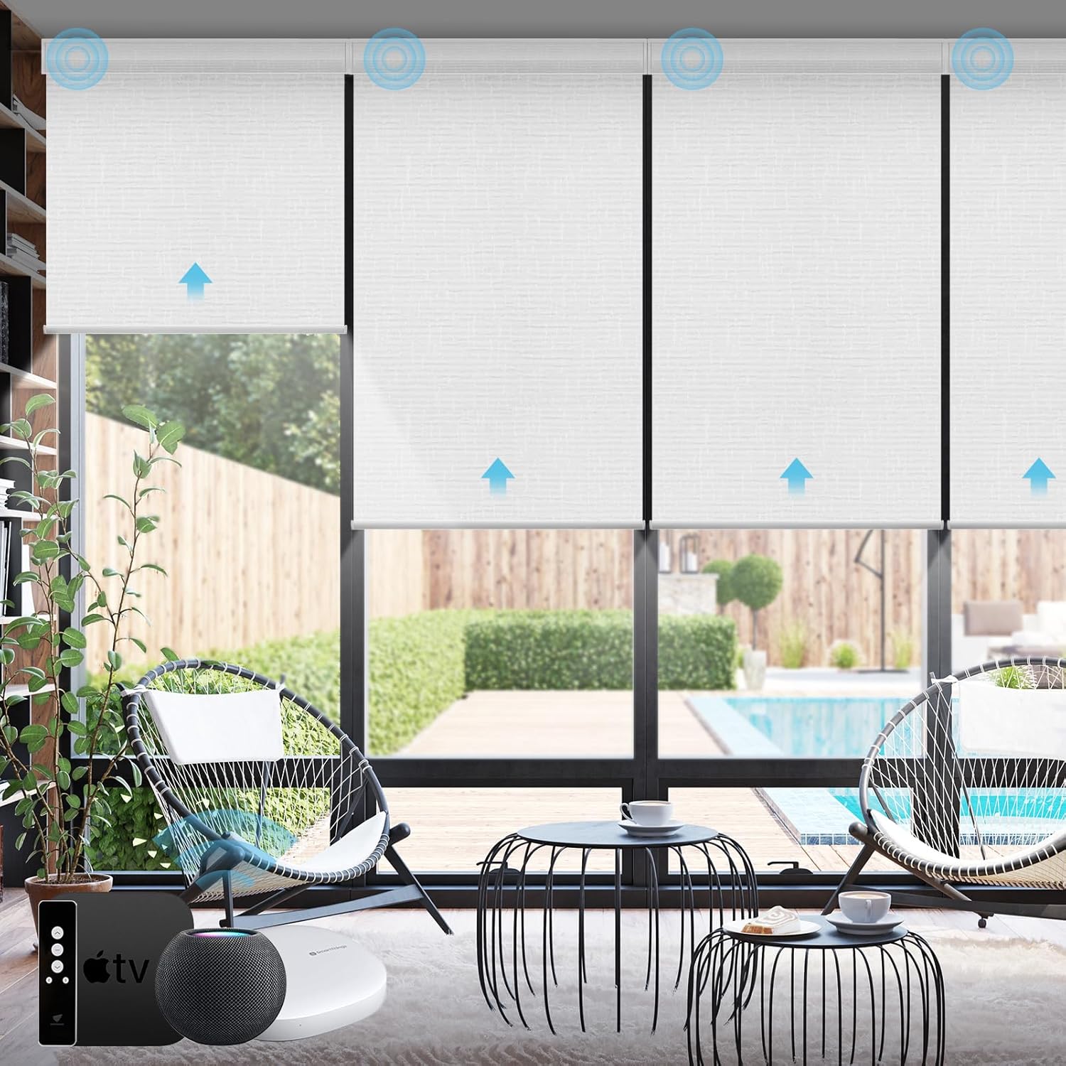SmartWings Motorized Smart Blinds with Remote, Custom Automatic 100% Blackout Roller Shade Compatible with Alexa/Homekit/Google, Electric Smart Blinds for Indoor Windows, Safari White