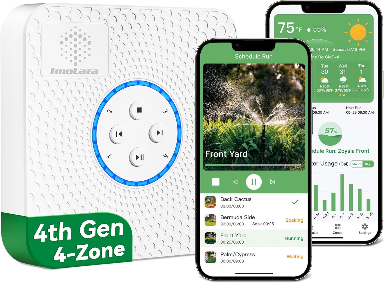 ImoLaza ET Master 4th Gen Smart Sprinkler Controller: Upgraded 4-Zone WiFi Irrigation Controller with Automated Watering, App Control, Smart Weather Skips and Fault Alerts