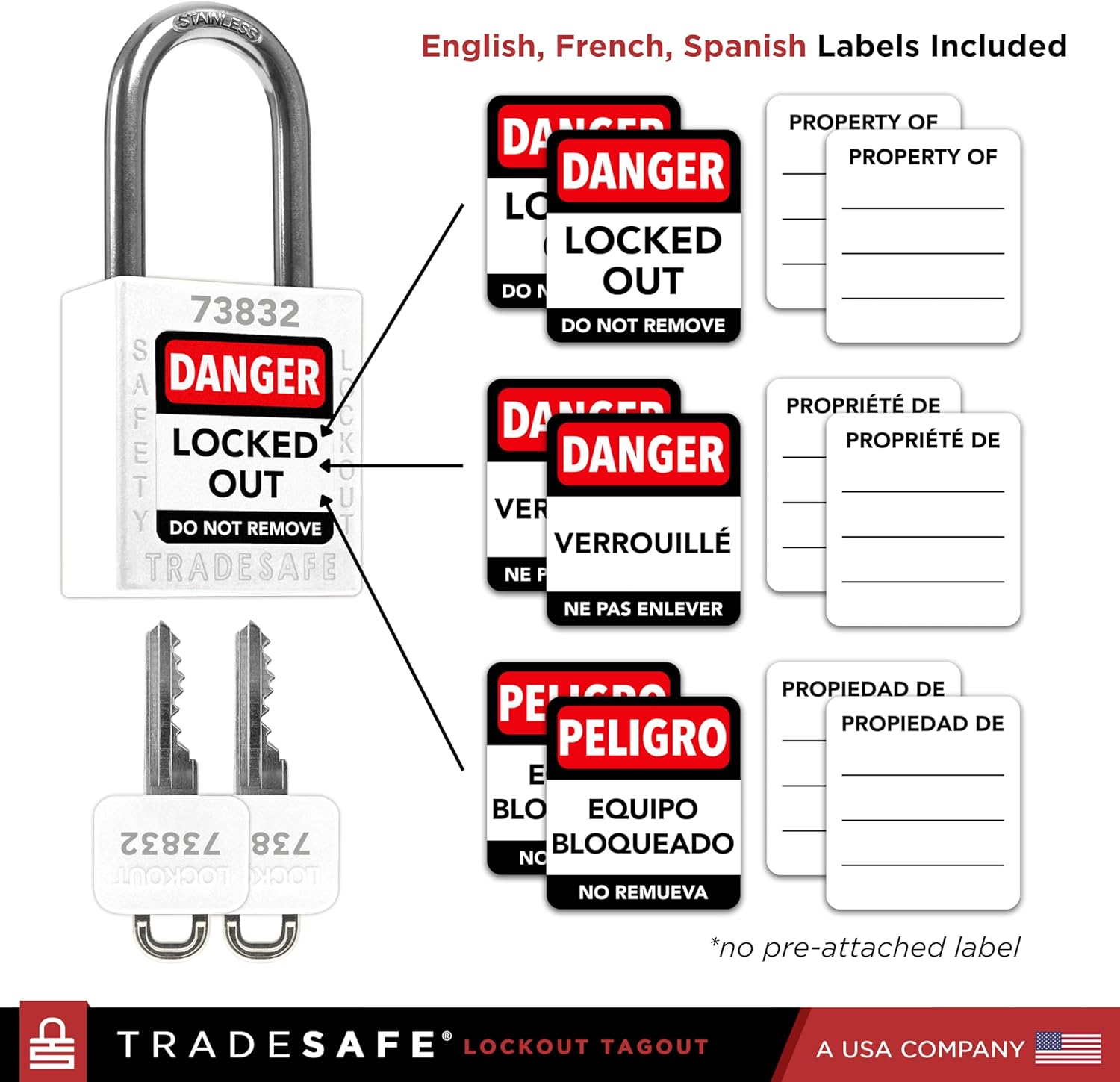 TRADESAFE Lockout Tagout Locks Set - 10 White Loto Locks, Keyed Alike Lockout Locks, 2 Keys Per Lock, OSHA Compliant Lock Out Tag Out Padlocks