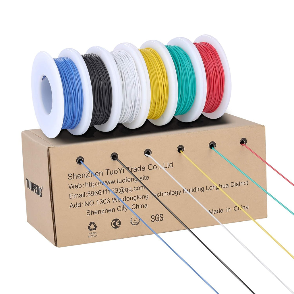 TUOFENG 30 AWG Wire,30 Gauge Silicone Wire 6 Colors 66ft/20m Each Spool,60V Flexible Electrical Wire with Tinned Copper, Hook up Wires for Breadboard/DIY/Battery
