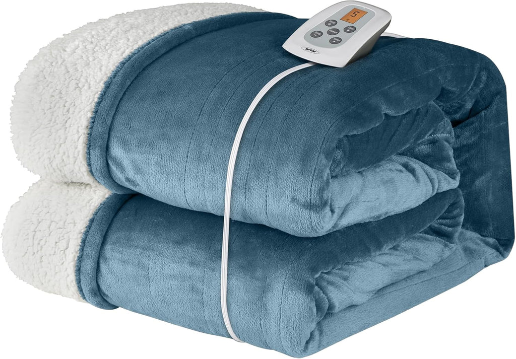 SUNVIVI Heated Blanket Twin Size, Heating Electric Throw Blanket, 10 Heat Settings, 12 Hours Auto Off, Machine Washable, ETL Certified, Overheating Protection, Blue