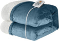 SUNVIVI Electric Heated Blanket, 84" x 62" Twin Size Electric Blanket with 10 Heating Levels and 12 Hours Auto-Off, Soft Flannel Blanket with ETL Certification, 5 Year Warranty, Blue