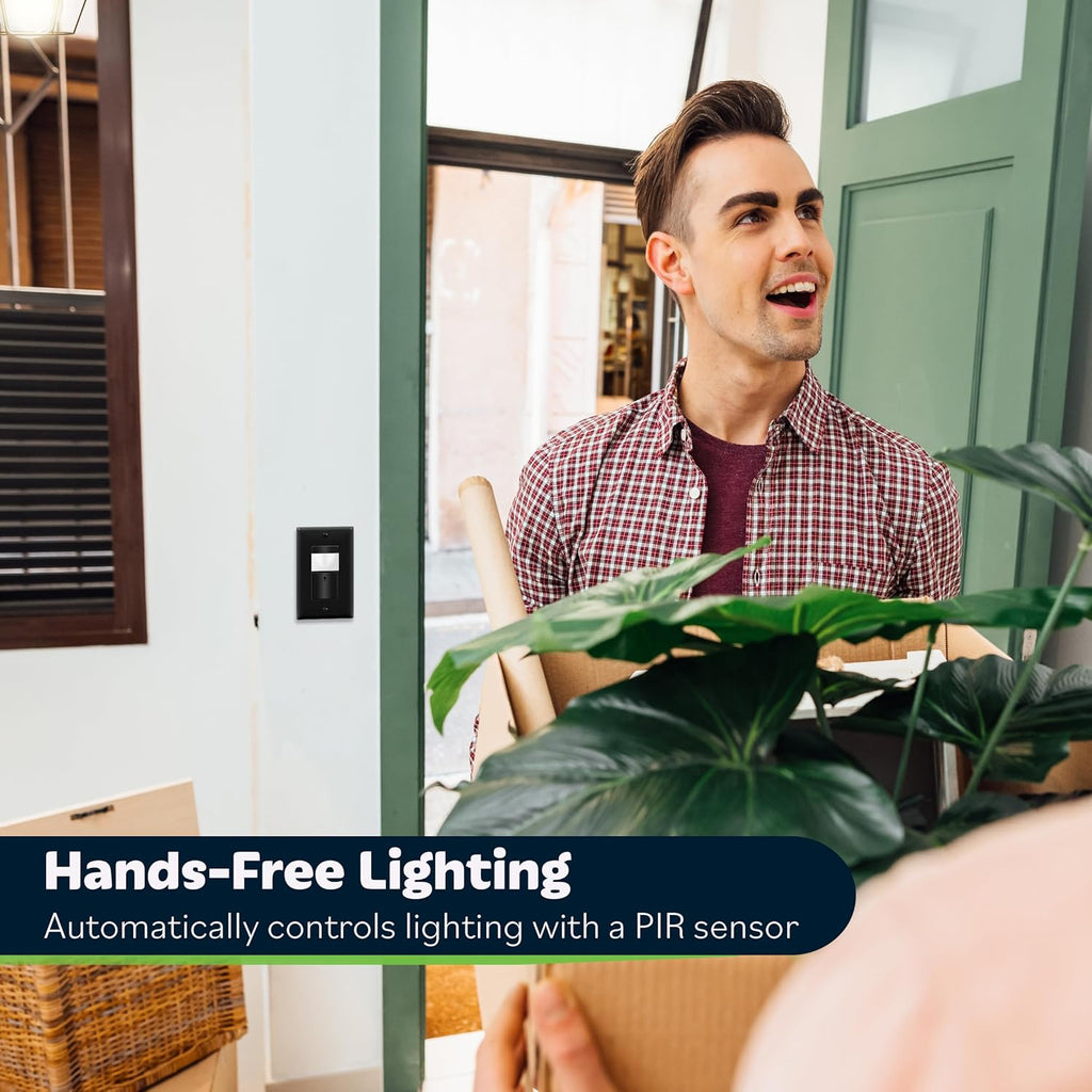 TOPGREENER PIR Motion Sensor Switch, Ambient Light Level Detector, No Neutral Required, 5A, 150W LED/CFL, 1/6 HP, Occupancy Vacancy Modes, Ground Wire Required, Single Pole, TDOS5-JM, Black