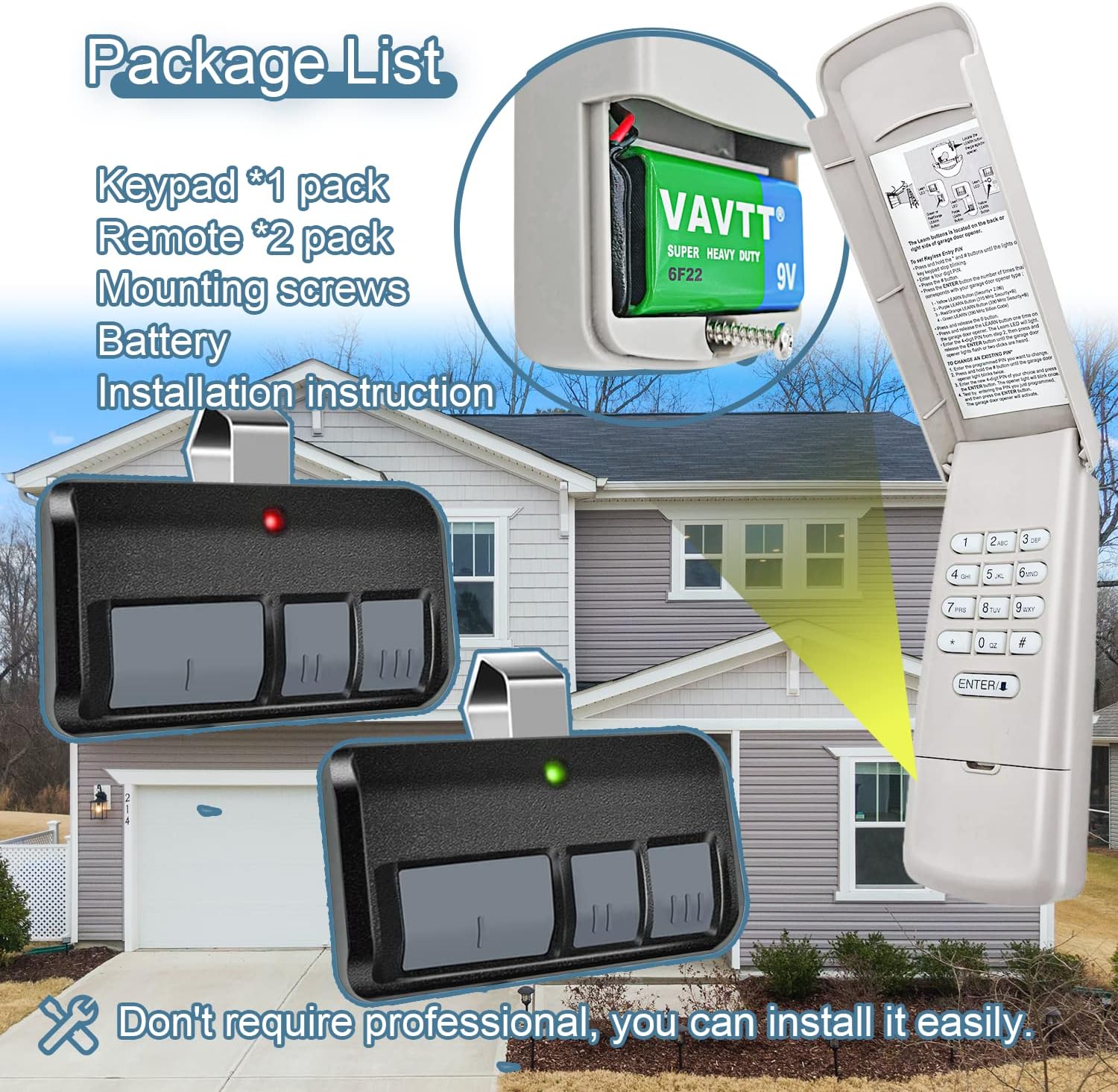 877MAX Keypad with 2 Pack 893MAX Remote, Fit for Liftmaster Garage Door Opener Keyless Entry, Keypad Replace 878MAX 376LM 377LM 877LM 977LM, Remote Replace 893LM G953EV-P2 371LM 373LM 971LM 973LM