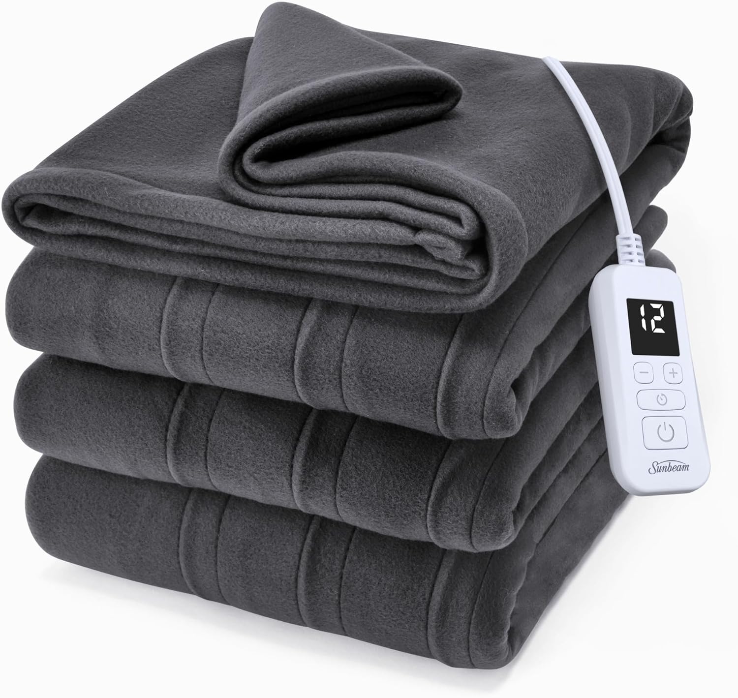 Sunbeam Royal Ultra Fleece Heated Electric Blanket Twin Size, 84" x 62", 12 Heat Settings, 12-Hour Selectable Auto Shut-Off, Fast Heating, Machine Washable, Warm and Cozy, Iron