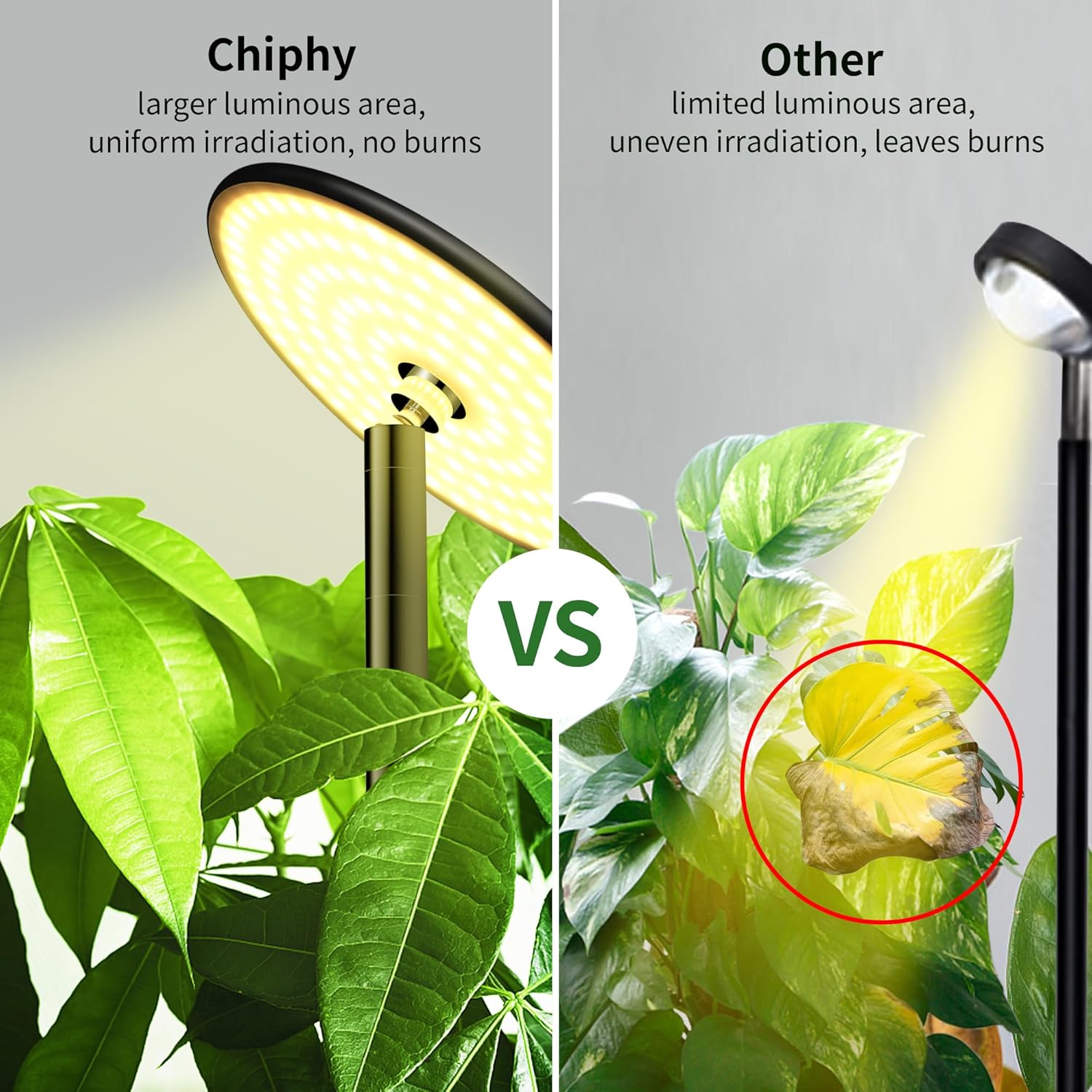 chiphy Grow Lights, Full Spectrum Plant Light for Indoor Plants, 4/8/12H Timer, 40W All Metal Floor Grow Lamp, 10 Dimmable Brightness, 69" Tall with Tray, Remote Control, Ideal for Large Tall Plants