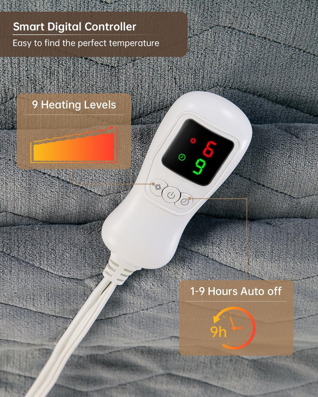 Electric Heated Blanket Full Size, Washable Blanket Warmer for Home for Adults, Fast Heating, Super Cozy Soft Flannel 72" x 84", 9 Heat Levels, 1-9H Auto-Off, ETL Certified, Dark Gray