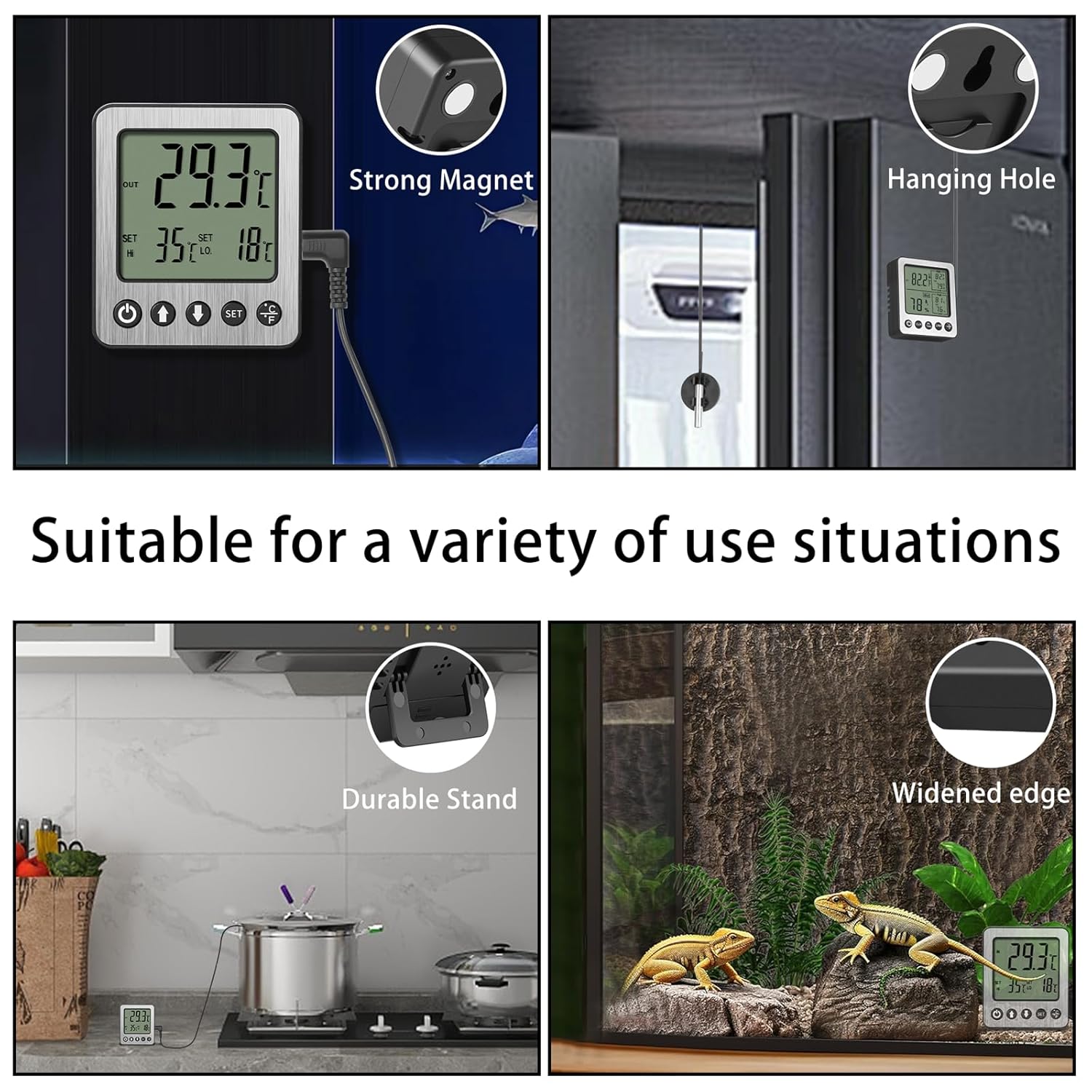 2 pcs Refrigerator Thermometer Freezer Alarm Digital Freezer Thermometer Fridge Thermometer with Extra Sensor high and Low Temperature Alarm (2, Black, ZZ10)