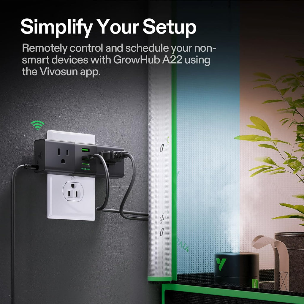 VIVOSUN GrowHub Outlet Controller A22 with Temperature and Humidity Sensor Probe, Smart Environmental WiFi-Controller, Smart Plug, Thermostat, 15A 1800W, Compatible with Vivosun App for Grow Tent