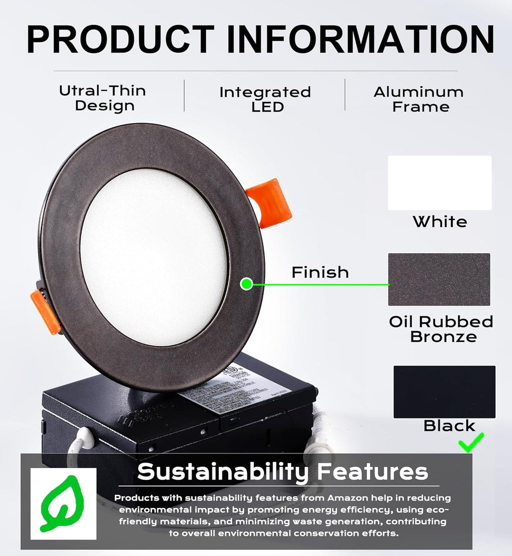 [6 Pack] CLOUDY BAY 4inch Smart WiFi LED Recessed Lights,RGB Color Changing Recessed Lighting,Compatible with Alexa and Google Home Assistant,10W 2700K-6500K,CRI90+ Wet Location,Oil Rubbed Bronze