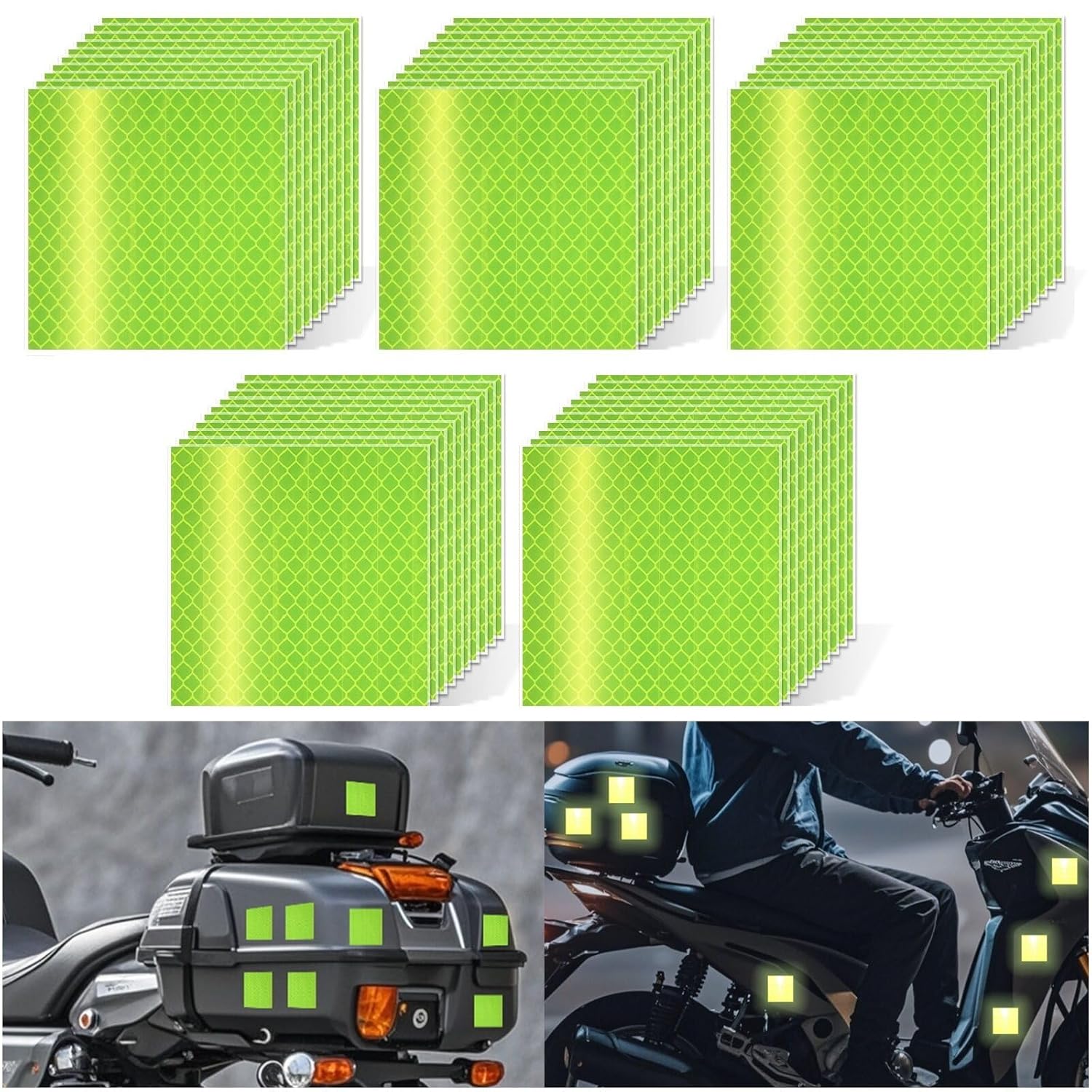 Non Fading Fluorescent Yellow Reflective Stickers 4 inch X 4 inch, Outdoor Waterproof High Visibility Safety Adhesive Reflector (50 Pcs)