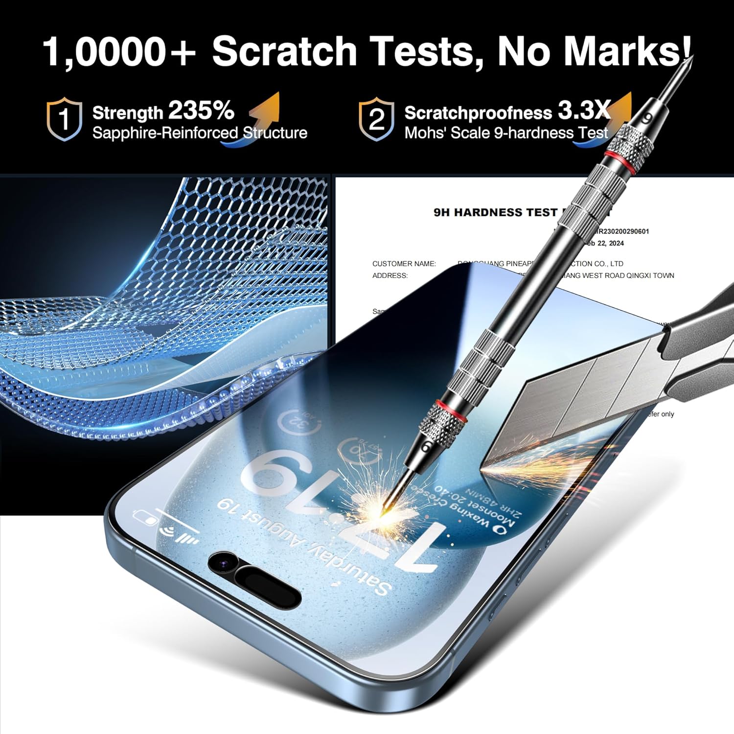 EZ-GLAZ- 4 Pack for iPhone 15 Plus Privacy Screen Protector [6.3"] With 2 Pack Camera Lens Protector, 9H+ Hardness 12FT Military Grade Shatterproof Scratch Resistant Durable Tempered Glass Film with Flawless Fit Kit