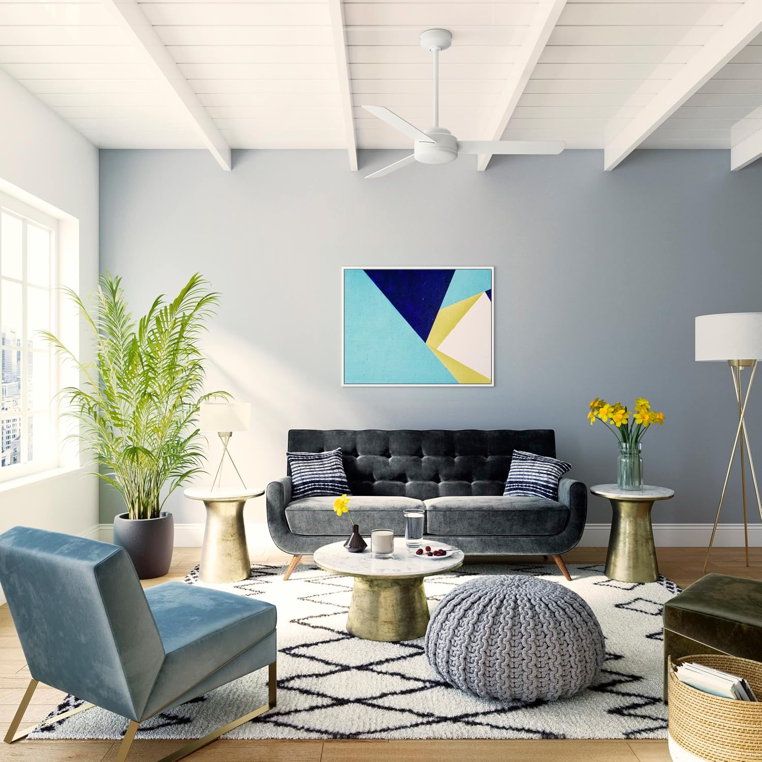 Hunter 52 inch Indoor Ceiling Fan No Light - White Modern Ceiling Fan without Light, 3 Blades, Standard Mount, For Bedroom, Living Room, or Kitchen, Wall Control - Presto 50811, Matte White